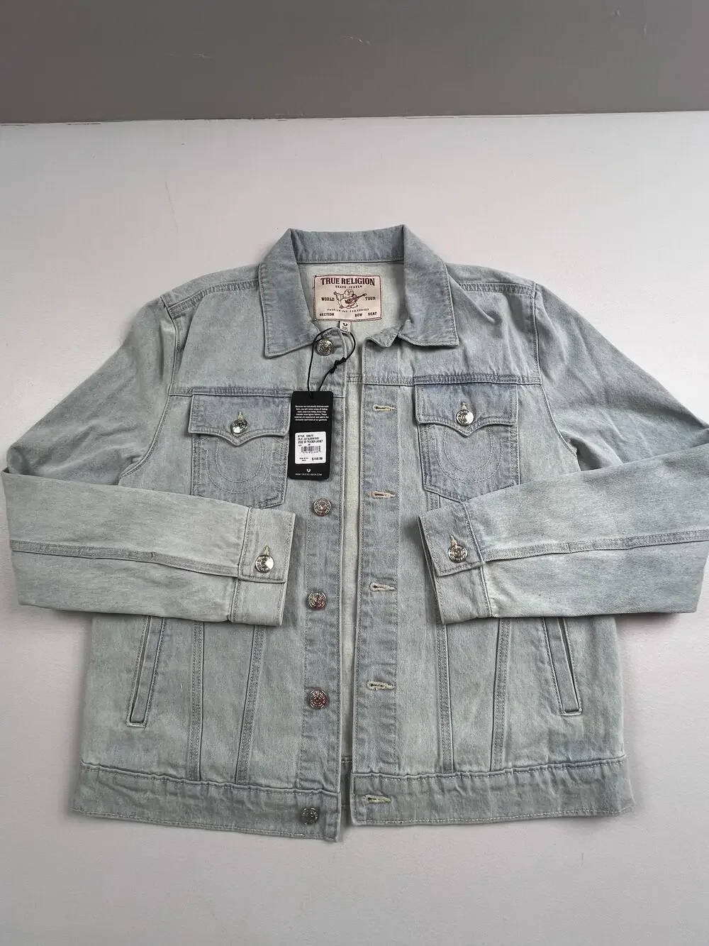 True Religion Jacket Mens Medium Blue Denim Jesse SN Trucker Button Casual